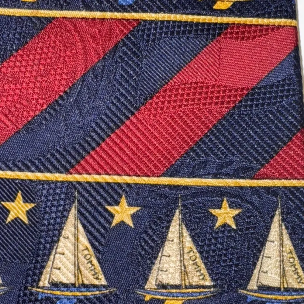 Tommy Hilfiger Nautical Tie Red Navy Sailboats Italian Silk Made in USA REPP